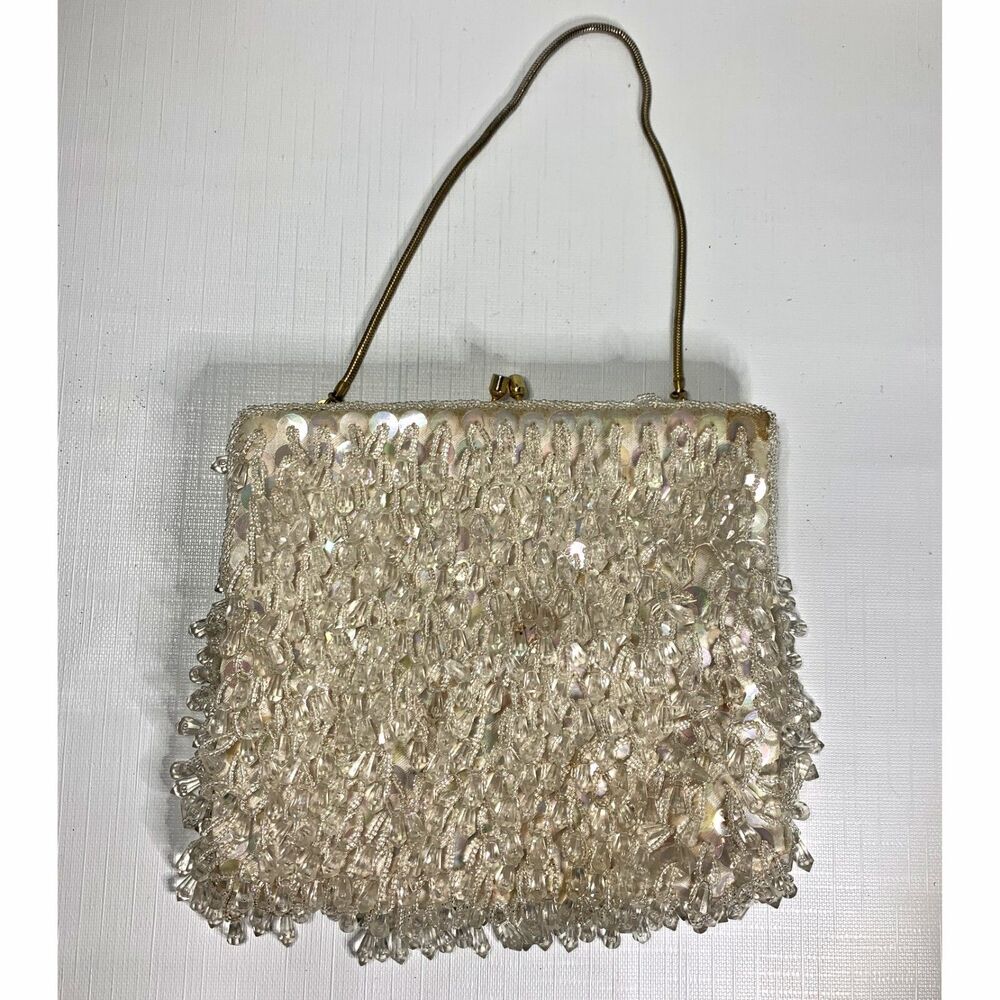 1950s Beaded Clutch Evening Bag Hong Kong Vintage Sequins Formal Cocktail - Picture 1 of 9
